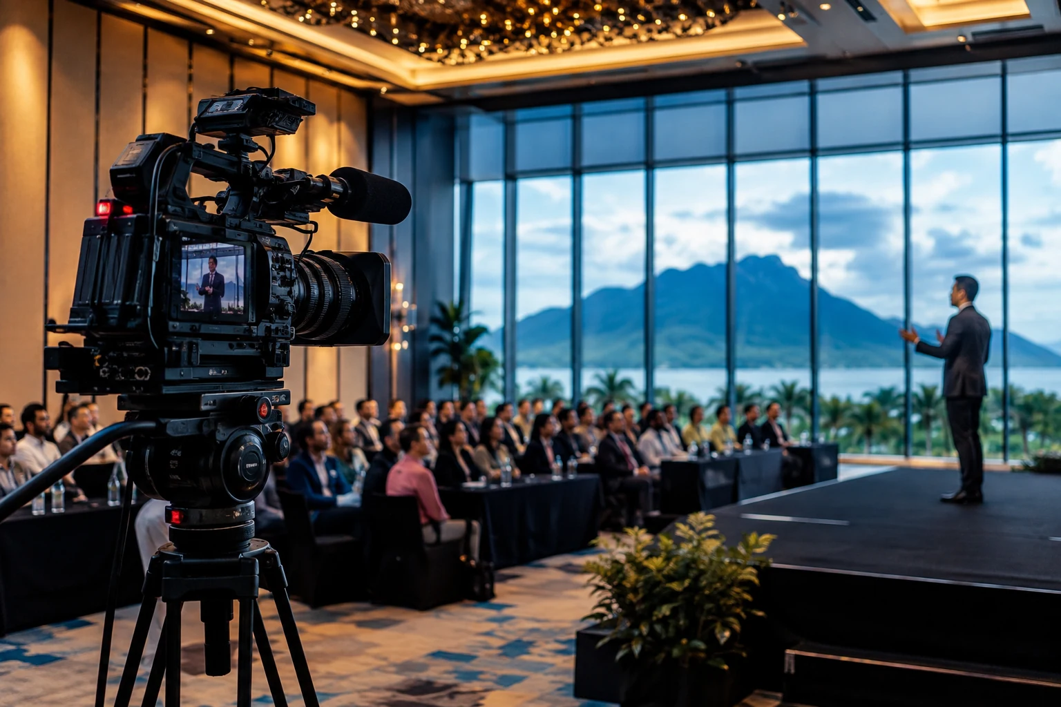 Corporate event videography coverage with professional camera setup
